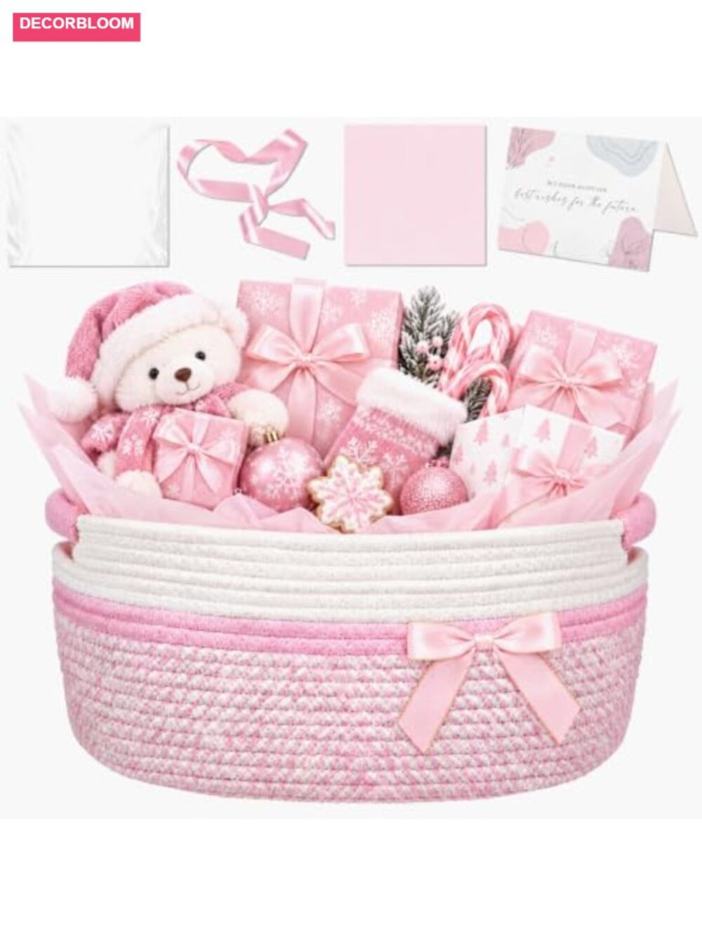 Woven Cotton Rope Gift Basket Set with Bag Ribbon Tissue Card